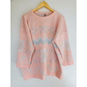 Oversized Vintage Winter Snowflake Crewneck Sweater - Pastel Pink & Blue